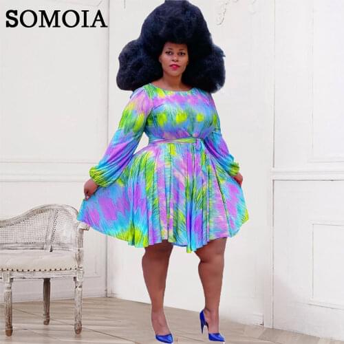 Plus Size Dresses for Women Long Sleeve Tie Dye Print Draped Dress High Waist Loose Sweet Dresses Streetwear Dress Wholesale