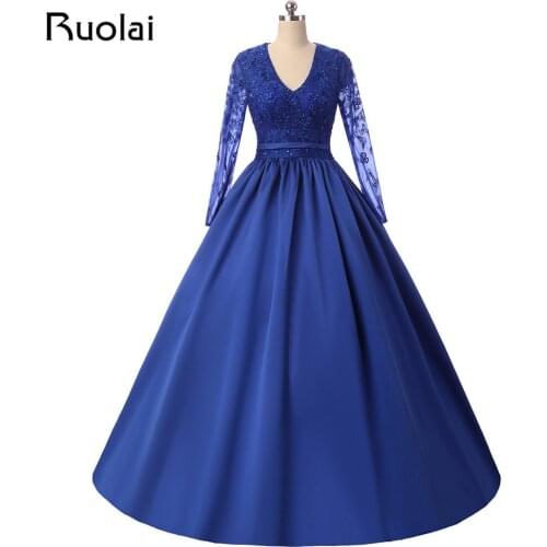 2019 Plus Size Evening Dresses Long Sleeves Applique Beaded Open Back Robe de Soiree Party Gown for Women Dresses PD21