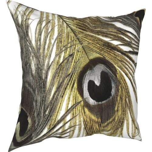 Gold And Silver Peacock Feather Pillowcase Printing Polyester Cushion Cover Decor Pillow Case Cover Home Dropshipping 40*40cm