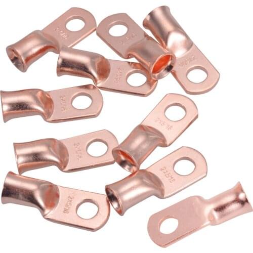 10Pcs Assortment Electrical Wire Ring Connectors Copper Tube Lug Battery Starter Cable Welding Crimp Terminals #10-3/8" Kit
