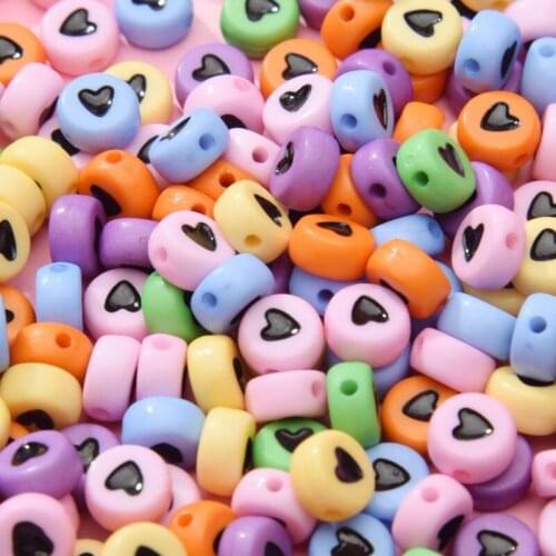 100pcs 7mm Mixcolor Round Heart Acrylic Spacer Beads Loose Beads for Jewelry Making DIY Bracelet Accessories