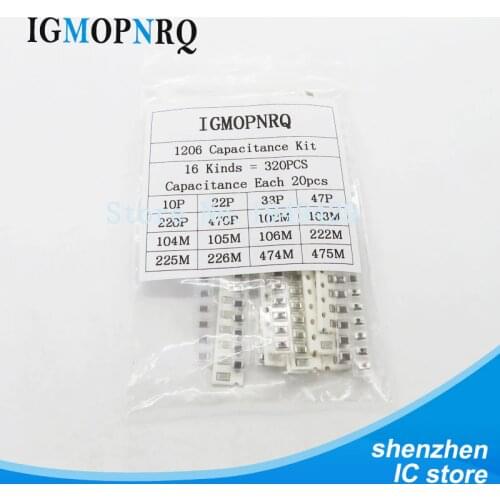 16values*20pcs=320pcs 1206 SMD Capacitor assorted kit 10pF~22uF component diy samples kit new and