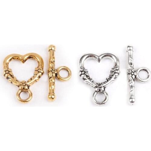 20 Sets Antique Heart Shaped Ring Hook Toggle Clasp Hooks Findings For Jewelry Making Competent Diy Bracelet Necklace Wholesale