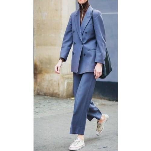 2021 Blue Ladies Suit Blazer Spring Summer Women Suits Office Wear Female Work Wear Office Suit Two Pieces Suits(Jacket+Pants)