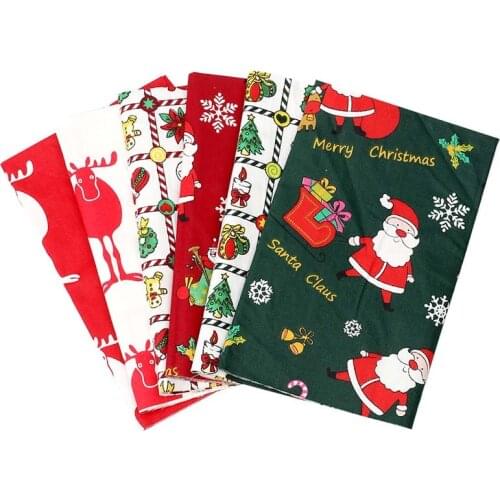 AHB 40*50cm 1pc 100% Cotton Christmas Fabric Santa Claus Printed Cloth Sheet Apparel Sewing Material Home Textile Patches