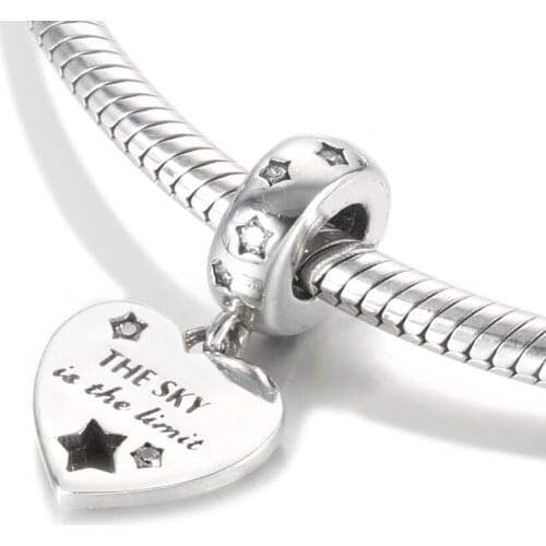 Authentic S925 Silver Pendant Charm for Women Bracelet Bangle DIY Jewelry Congratulations Heart & Stars Dangle Bead