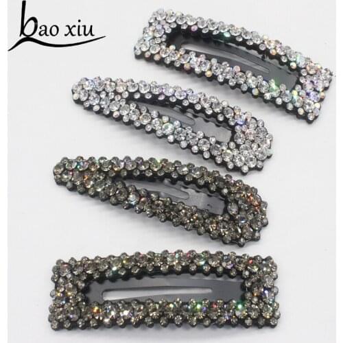 Baoxiu Luxury Hot Fashion Lady Bling Rhinestone Crystal Hair pins Hair clips Barrette bridal wedding Snap BB hair accessories
