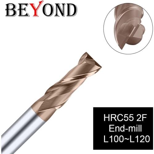 BEYOND 2F HRC55 End-Mill L100 L120 Tungsten Steel Milling Cutter Carbide Alloy Coating Cutting Tool CNC machining Endmills