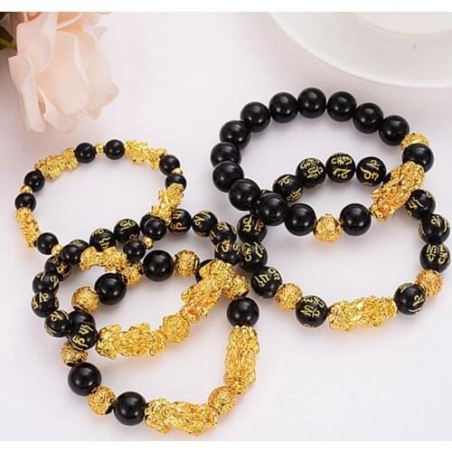 Wealth And Good Luck Chinese Fengshui Pixiu Bracelet Unisex Wristband Men Women Acelets Obsidian Beads Bracelet Jewelry Gift