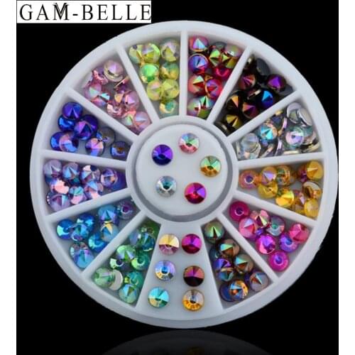GAM-BELLE Mixed Color Chameleon Nail Rhinestone Stone Glitter AB Crystal 3D Nail Art Decoration In Wheel Manicure Accessories