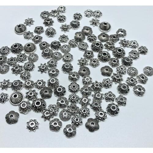 JunKang 100pcs 8x8mm Mixed Tibetan Flower Bead End Caps For Jewelry Making Findings Needlework Diy Accessories Whol