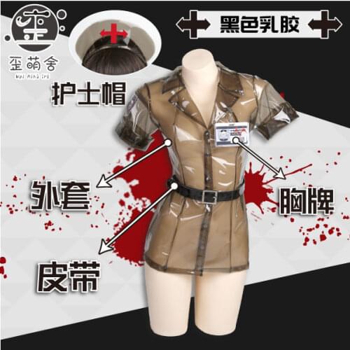 Hot Sale Cosplay Nurse Costume Full Suit Leather Leotard Elastic Clack Hot Anime Sexy Transparent See-through Coat belt hat Sets