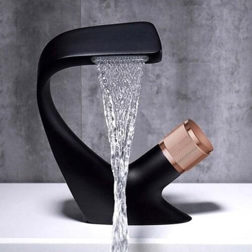 MTTUZK Creativity Minimalist Style Solid Brass Plating Chrome Basin Faucet Matte Black Waterfall Faucet Hot Cold Mixer Taps