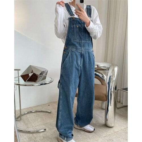 LMQ NEW Women Korean Chic Spring Retro Streetwear Denim Overalls Loose Wide Straight Leg Denim Trousers Jumpsuits Simple Trendy