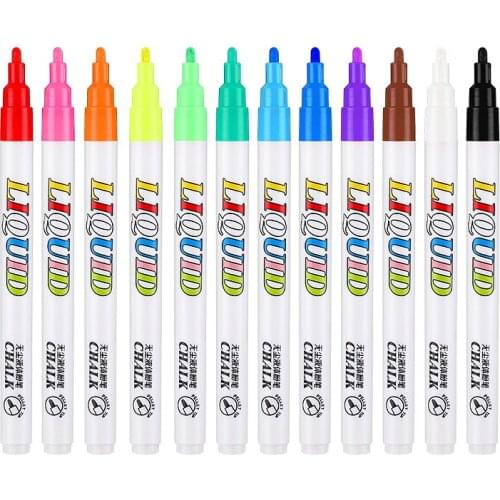 12 Color/set Liquid Erasable Chalk Marker Pen for Glass Windows Blackboard Markers Teaching Tools Office Material Escolar
