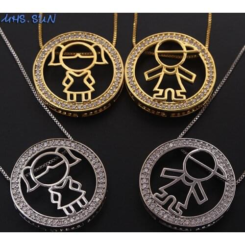 MHS.SUN Cute Boy Girl Zircon Pendant Ncklace Fashion Hollow Round Pendants Chain Necklace For Women Family Jewelry Gifts 1Pc