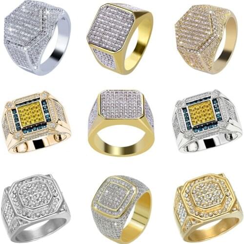 10 Styles Fashion Crystal Zircon Men Business Engagement Wedding Party Rings Jewelry Accessories Size 6-13