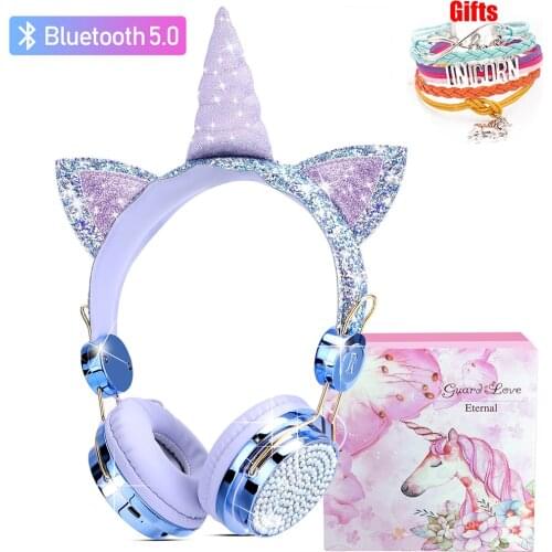Wireless Kids Headphones for Girls Children Unicorn Bluetooth Headset with Mic for Girls Daughter Birthday Gifts Phone Headphone