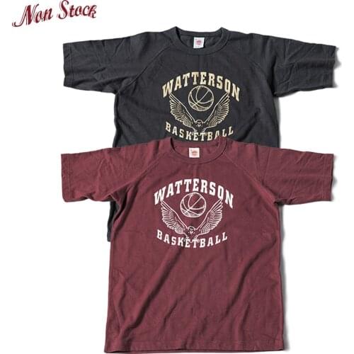 Non Stock Vintage Mens Watterson Basketball Print Raglan Short Sleeve T-Shirt Summer 255 GSM Heavyweight Cotton Casual Tee
