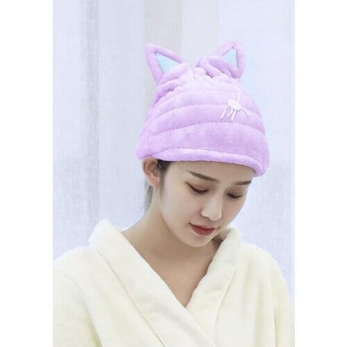 NEW Drying Towel Microfiber Solid Womens Cap Head Wrap Hats Cat Ears Shape Cute Coral Velvet Dry Hair Hat Bath Accessories