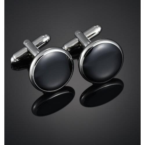 [new] high quality black simple round mens Cufflinks Black plain buttons Cuff Links For Men