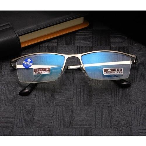 Seemfly Metal Reading Glasses With Box Men Women Anti Blue Ray Half Frame Business Presbyopic Eyeglasses Unisex Eyewear Mirror