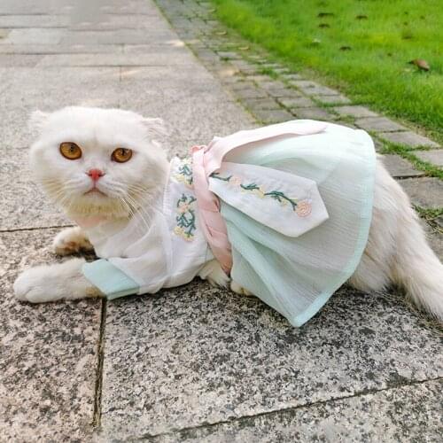 Cat Hanfu pet antique dress cat skirt hot dog clothes Pomeranian Bichon Teddy cute costume clothes for little dogs