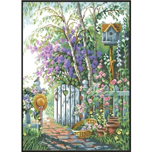 Garden Path Counted Cross Stitch Kits Printed Fabric Embroidery Needlework Sets 11CT 14CT DIY Handmade Craft Home Decor Painting