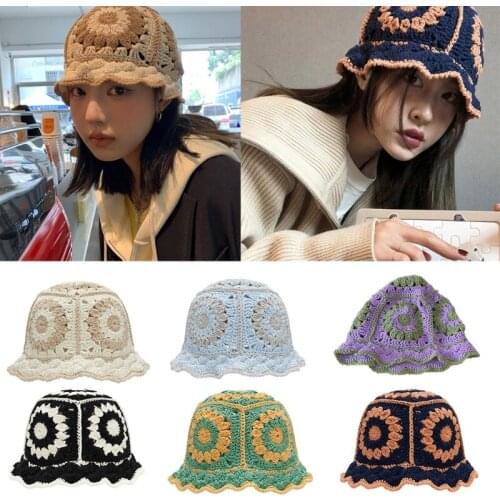2021 Hollowed Out Caps INS Style with Floral Design Fisherman Hats All Seasons Applicable Bucket Hats Total Handmade