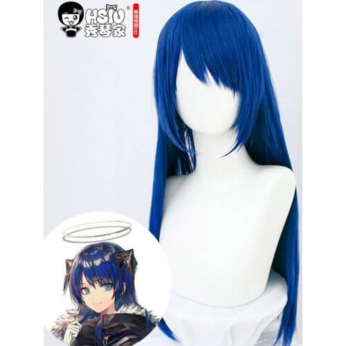 HSIU Mostima Cosplay wig,Game Arknights Wig,Ink blue long hair,Cosplay Halloween party girl High temperature fiber wig