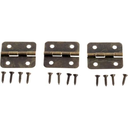 12Pcs Bronze Hinges 4 holes Hinge Jewelry Chest Cupboard cabinet clips Wine Wood Box Case Furniture Hardware 19mmx16mm screws