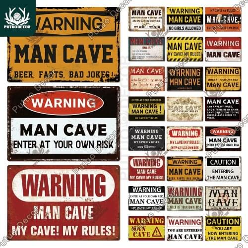 Putuo Decor Man Cave Metal Sign Vintage Tin Sign Funny Warning My Rules Caution for Bar Pub Club Man Cave Game Room Wall Decor