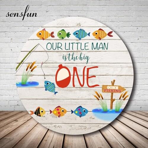 Sensfun Fishing Theme Round Circle Backdrops For Photography Wood Kids 1st Birthday Party Backgrounds Custom Photocall