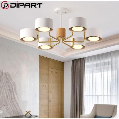 Nordic LED Chandelie rWith Metal Lampshade For Living Room Bedroom Grey Wooden Lustre Black Chandelier Lustres Lustres