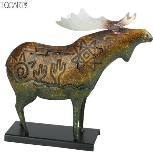 Tooarts Animal Sculpture Iron Moose Ornament Native American Culture Cactus Totem Animal Home Deco Vintage Gift