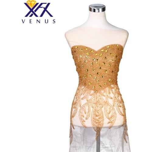 XFX VENUS Rhinestones Handmade Sequins Beads Applique Crystals Decorative Patches Bridal Solid Patch for Evening Prom Dress