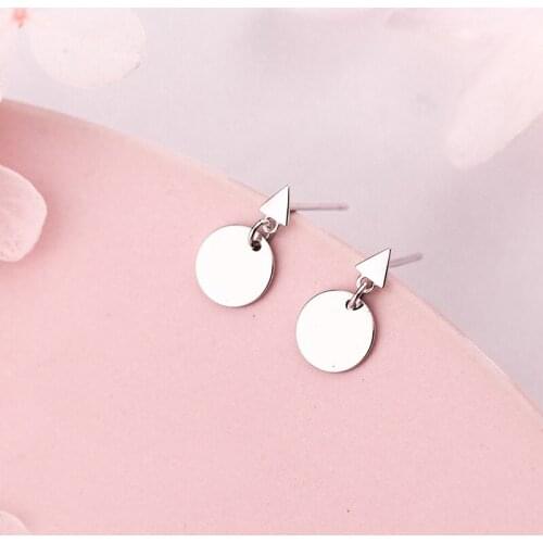 MloveAcc 925 Sterling Silver Trendy Round Disc Geometric Triangle Drop Earrings Fine Jewelry For Women
