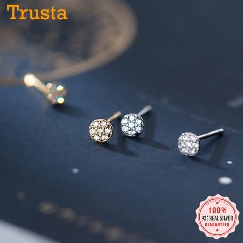 Trustdavis Real 925 Sterling Silver Fashion Charm Mini Round CZ Stud Earrings For Women Wedding Party Fine S925 Jewelry DA1629