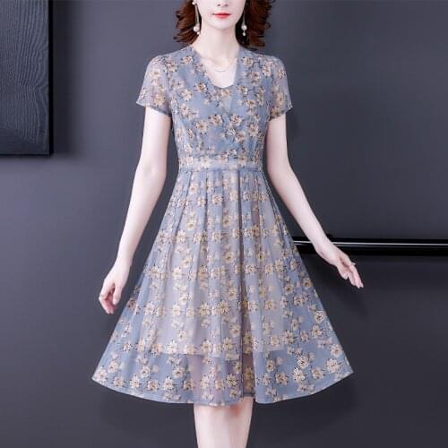 Women Casual Vintage 5XL Plus Size Chiffon Dress Summer Print Mulberry Silk Beach Midi Dress 2021 Bodycon Elegant Party Vestidos