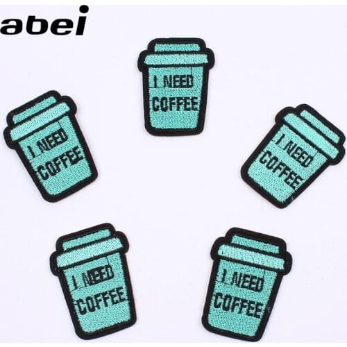 10PCS Embroidery Funny Patches Iron On Coffee Cup Stickers DIY Sew on Drinks Fabric Appliques Handmade Jeans Shirts Coats Bagde