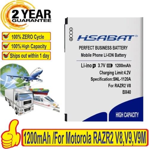 100% Original HSABAT 1200mAh Battery for BX40 Motorola RAZR2 V8,V9,V9M,V9X,Q9H,PEBL2 U8,U9 Q9h,MOTOZINE ZN5,ZN5M,Stature i9