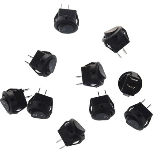 10pcsx AC 3A/250V 6A/125V ON-OFF I/O SPST 2 Pin Snap in Round Boat Rocker Switch
