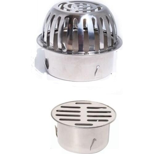 2pcs Stainless Steel Balcony Roof Floor Drain Drains With Dome Flat PVC Pipe Sewage Drain Insert Cover