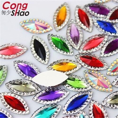 Cong Shao 200Pcs 7*15mm Colorful Horse eye flatback Resin Rhinestone trim stones and crystals costume Button Accessories CS537