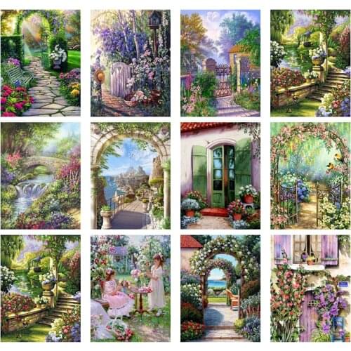 5D Diamond Embroidery Needlework Kit "Garden courtyard trees" Diy Diamond Painting Cross Stitch Home Decoration Gift