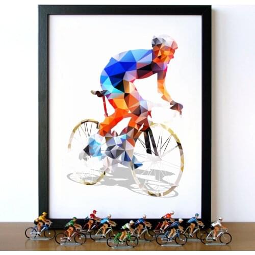 Abstract Geometrical Polygonal Cyclist Canvas Art Print Wall Pictures , Cycling Canvas Painting Poster Wall Decor