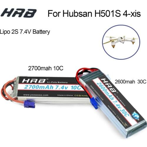 HRB RC Lipo 2s Hubsan H501S 4X battery 7.4V 2600mah 2700mah 10C 30C EC2 Battery Drone Akku Li-Polymer For Helicopter Aircraft