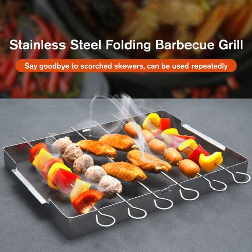 BBQ Grill with Barbecue Sticks Portable Folding Stainless Steel Campfire Charcoal Grill for Outdoor Camping Cooking Hiking Party