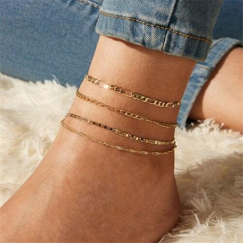 LIMARIO Gold Color Alloy Punk 4 Pcs/Set Ankle Chains Female Simple Anklets for Women 2021 Fashion Summer Beach Foot Jewelry