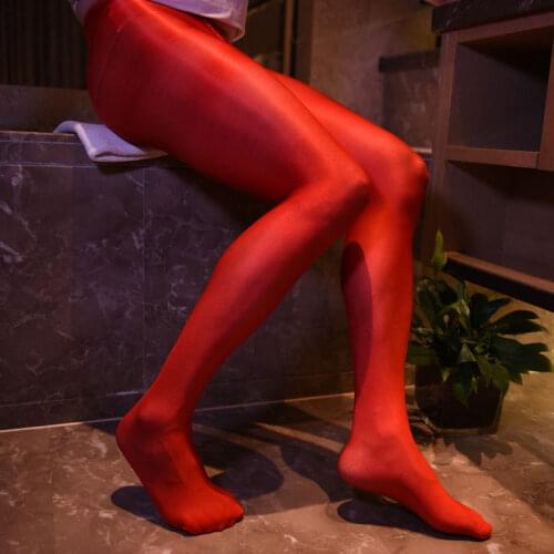 70D Shiny Glossy U Convex Pouch Stockings Open Crotch Sexy Tight Stockings Sheer Stage Shaping Pantyhose Gay Wear Plus Size F18